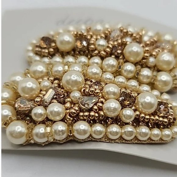LAST PAIR Deepa Gurnani Arabella Set of 2 Gold Faux Pearl Crystal Hair Clips - Picture 8 of 9
